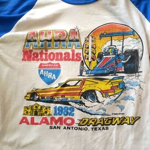 Rare Vintage 1982 Drag Racing long sleeve baseball tshirt. Size XL.